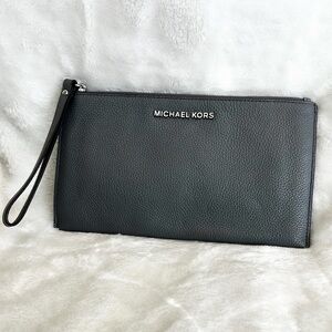 Michael Kors Pebbled Leather Slim Wristlet Pouch Gray